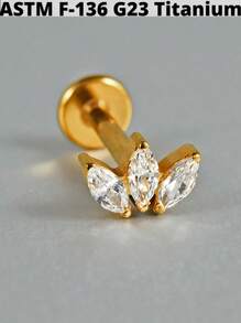 1 件马眼形锆石 G23 纯钛耳钉 16G 内螺纹三锆石螺旋 Cz 花形耳屏穿孔珠宝