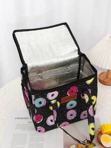 1Pc Rose Floral Print Lunch Bag Thermal Insulated Cool Bag Keeps Your Food Fresh And Warm For Several Hours, Suitable For School, Work, And Travel, Camping Picnic Fashionable Design School Bag Lunch Tote Bag Cooler Box Storage Bag Women Cute Lunch Pack Tiffin Bag Large CapacityWomanLunch Box BagFor Women LadiesSchool Supplies Stuff Accessories Bag For School School Accessories School Stuff