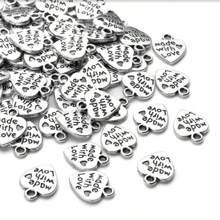 20 pièces/50 pièces/100 pièces Étiquettes pendentifs en forme de cœur plaqué argent avec inscription "Made With Love" pour la fabrication de bijoux DIY
