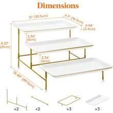 3 Tier Plastic Serving Tray For Party Supplies, 14"*6.5" Platters For Serving Food, Reusable Trays With Metal Display Stand For Veggie, Fruit, Cookies, Dessert - 金色 - 查看 3