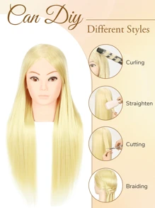 Cabeça de Treinamento Loira de Cabelo Longo para Penteado, Cabeça de Manequim para Treinamento de Corte e Estilo de Cabelo, Cabeça de Boneco de Cosmetologia para Exibição, Tranças, Estilo e Modelagem de Cachos. - Dourado - Visão 2