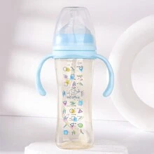 1pc 270ml Geometric Pattern PPSU Baby Bottle With Silicone Nipple, Anti-Drop Material With Handle For Self-Feeding