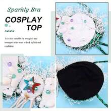 JAKAWIN Shell Bra Top Beach Mermaid Crop Top Hawaiian Bikini Halter Top Rave Costume Chest Top For Women - trắng - Xem 4