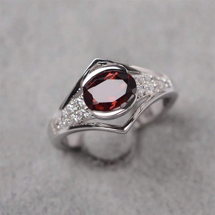 1pc Fashionable And Simple Ruby Ring, Suitable For Women's Daily Wear - Silver - View 1