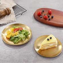 1 pieza/2 piezas Bandeja de acero inoxidable dorada para postre, café, plato occidental, plato de pizza, plato de comida para desayuno, café, té, bandeja decorativa dorada para servir, regalo de cumpleaños, suministros para fiestas de Acción de Gracias, Halloween, Pascua, Navidad (Dorado), Cocina, Regalo de Navidad