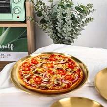 1 pieza/2 piezas Bandeja de acero inoxidable dorada para postre, café, plato occidental, plato de pizza, plato de comida para desayuno, café, té, bandeja decorativa dorada para servir, regalo de cumpleaños, suministros para fiestas de Acción de Gracias, Halloween, Pascua, Navidad (Dorado), Cocina, Regalo de Navidad