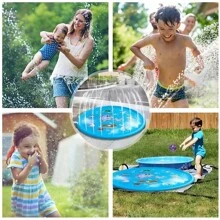 Alberca Tapete Acuático 170cm*170cm Chapoteadero Rociar Agua Al Aire Libre Tapete A Prueba De Salpicaduras Inflable El Mejor Juguete Para Vacaciones Fines De Semana Divertido - AZUL 170CM - Ver 5