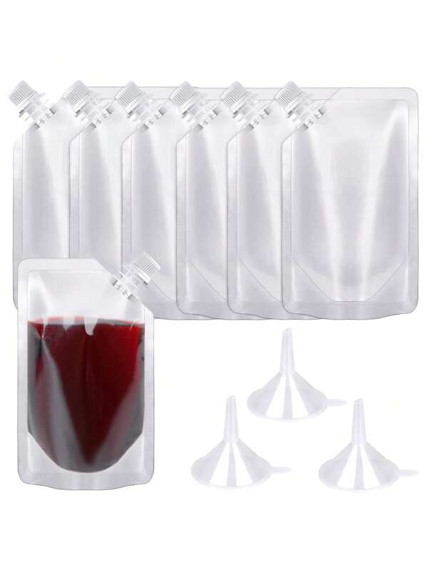 10pcs-Plastic Bottle Concealed Reusable Drinks Bag, Leak Proof Plastic, Great For Travel And Outdoor Sports, Water Reservoir Pouch With 1 Funnel, 8 Oz Reusable Drinks Bag In Concealed Design,Trick Or Treat, Halloween Decorations, Liquid Bags, Blood Bags