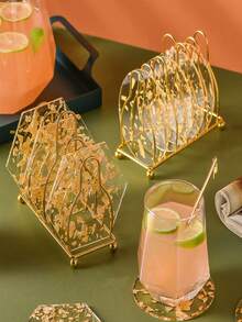 1PC Gold Foil Acrylic Coasters For Drinks, Drink Coasters Cup Mat For Drinks Coasters For Home Coffee Coasters, Gold Acrylic Coasters For Tabletop, Cups, Mugs, Bowls, Teapots, Non-Slip Protection, Coaster Set For Decor - Gold Foil Coasters - View 13