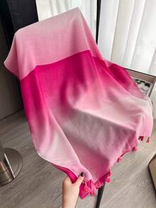 1pc Elegant Ombre Linen Pendant Scarf Women's Multi-Functional Fashion Shawl Decorative Long Scarf - Multicolor - View 2