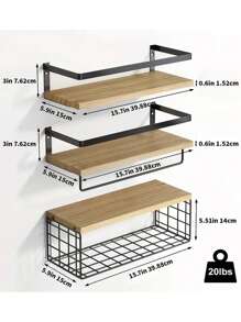 1 Set Of 2pcs/3pcs/4pcs Floating Shelves With Metal Frame, Bathroom Shelves With Metal Wire Storage Basket, Satisfying Your Decor And Organization Needs For Bathroom, Kitchen, Bedroom Wall Home Bathroom Decor Bathroom Organizer Fall Decor Back To School Bathroom - Multicolor - View 13