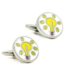 Bright Idea Cufflinks Enamel Yellow And White Light Up My Life Light Bulb Cuff Links White Elephant Gifts - Nhiều màu - Xem 1