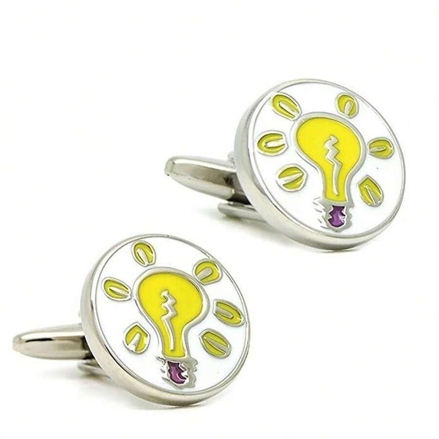Bright Idea Cufflinks Enamel Yellow And White Light Up My Life Light Bulb Cuff Links White Elephant Gifts - Nhiều màu - Xem 1