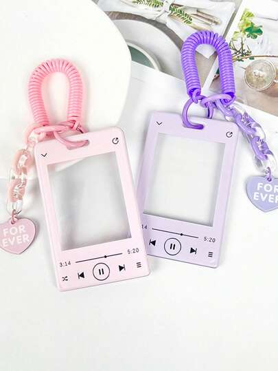 1pc Acrylic Creative ID Card Holder With Double Ring Lanyard Accessory Back To School