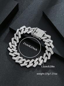 1pc European And American Style Classic Hip-Hop 16mm Full Rhinestone White Rhinestone Rhombus Pendant With Chain - Multicolor - View 5