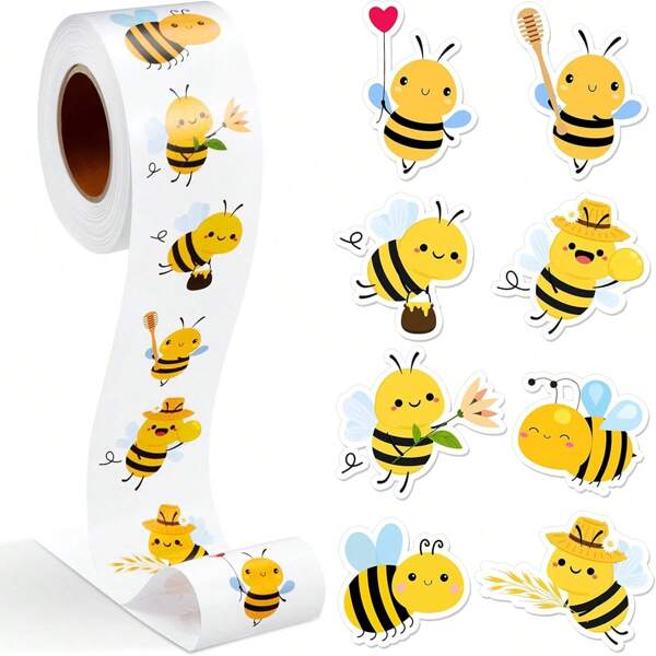 TYFYO 500 Pcs/Roll Animal Stickers Teacher Reward Stickers Cute Animal Space Stickers School Supplies Incentives Roll Sticker Animal Party Favor Stickers (Bee) Back To School