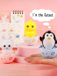 Cartoon Mini Weeble Wobble Toys With Cute Penguin, Rabbit, And Chicken Figures And Built-In Bell - Multicolor - View 9
