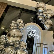 巨型 4D 铝箔气球银色拱门气球套装，华丽的惊喜派对装饰，婚礼庆典，新娘送礼会，圣诞节，万圣节装饰，户外气球装饰，圣诞节 - 銀色 - 查看 3