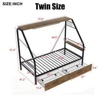 MERAX Metal Frame Platform Bed With Clothes Rack, Storage Shelves And 2 Drawers, Black ,Twin Size Or Full Size - 黑色 - 查看 12