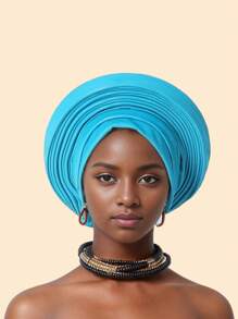 1件优雅重工闪光面料多层可调节头巾帽穆斯林非洲帽，适合日常佩戴、婚礼和派对、睡眠时佩戴。 - 彩色 - 查看 18