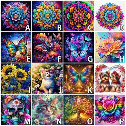 1 Peça Pintura em Tela de Óleo Desenho Mandala Borboleta Gato Flor Pintura em Tela Coloração por Números Girassol Esqueleto Cachorro Árvore Decoração de Parede Acrílica