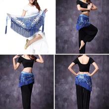 1 pieza Falda de bailarina de Tailandia/India/Árabe, falda sexy para baile del vientre con faja de cadera con flecos, falda de bailarina para mujer, traje de espectáculo con lentejuelas y flecos