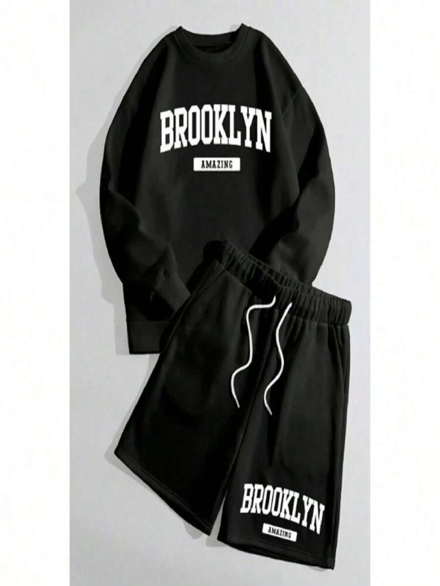 Men Hoodie & Sweatshirt Co-Ords - 黑色 - 查看 1