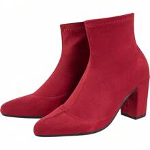 Women's Mid-Calf Boot Short Thick Heel Super Comfortable - 紅色 - 查看 1