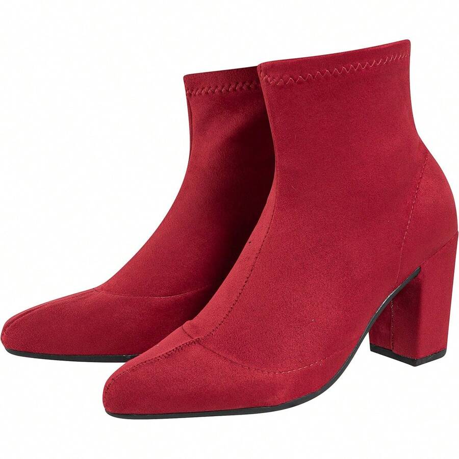 Women's Mid-Calf Boot Short Thick Heel Super Comfortable - 紅色 - 查看 1