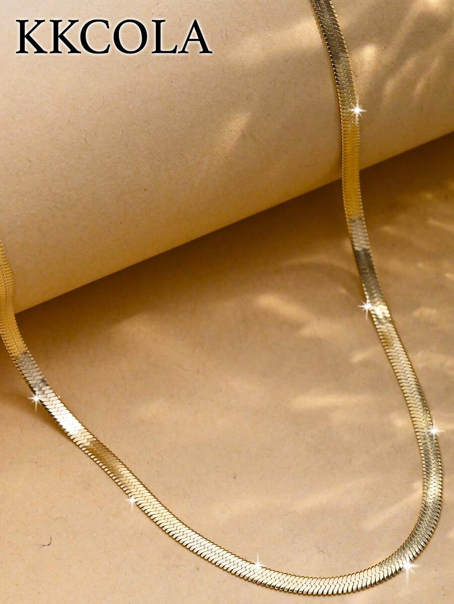 KKCOLA 1 件时尚扁蛇项链，颈链首饰，适合日常佩戴，适合情侣、妈妈、女儿、珠宝的礼物 - 金黃色 - 查看 1