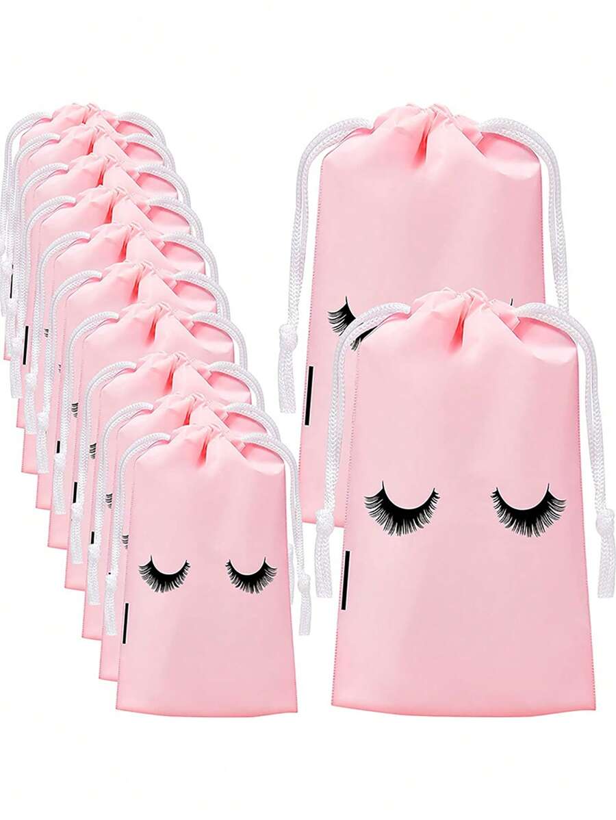 20pcs Reusable Pink Eyelash Pattern Gift Bags With Drawstring Ideal