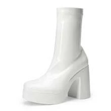 Women's Chunky Platform Ankle Boot High Block Heels Square Toe Lightweight Comfort Party Dress Booties Shoes For Women Women's Chunky Platform Ankle Boot High Block Heels Square Toe Lightweight Comfort Party Dress Booties Shoes For Women - 白色-漆皮 - 查看 6