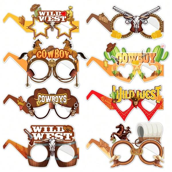 8pcs Western Cowboy Themed Paper Glasses,Christmas Mother's Day Graduation