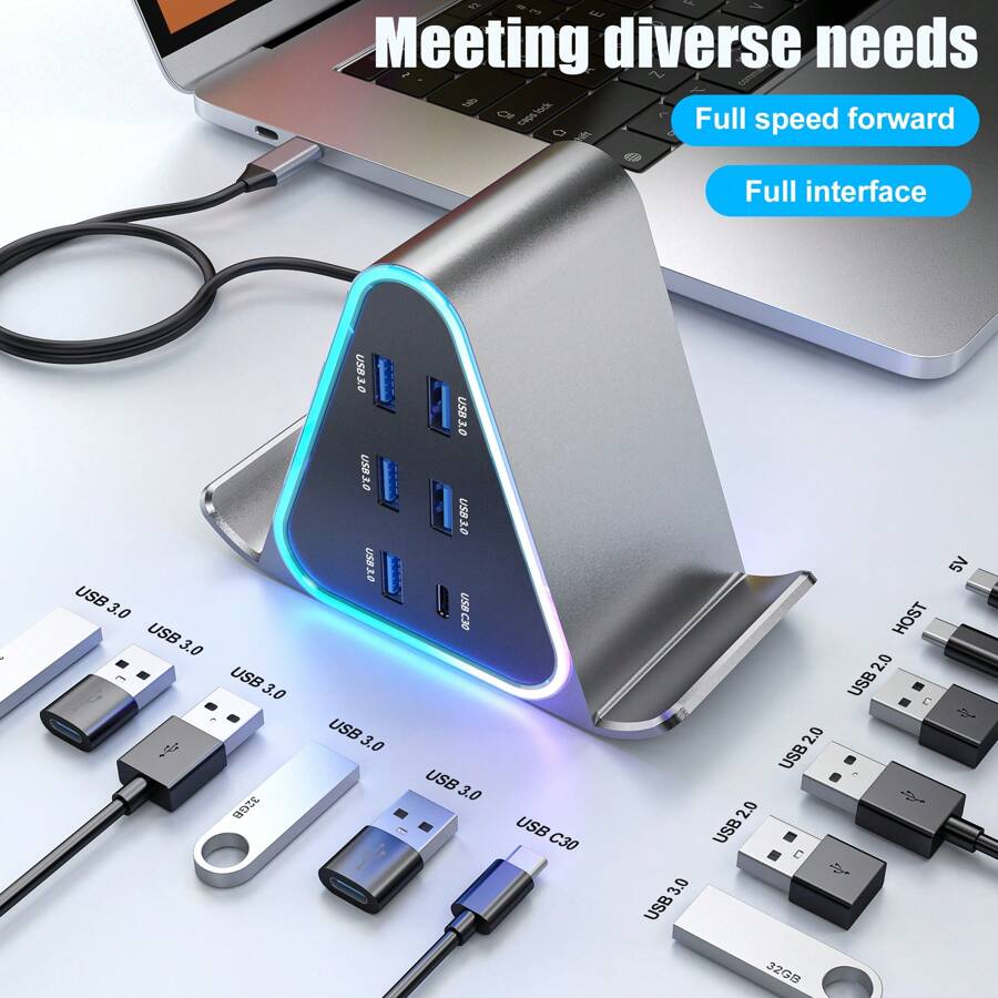 11-IN-1 USB C Hub USB Splitter USB Docking Station Laptop USB Hub With 6 5Gbps High-Speed Data USB-A Ports For Laptop, Console, Printer, Mouse Compatible With A Wide Range Of Systems - Silver - View 1