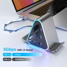 11-IN-1 USB C Hub USB Splitter USB Docking Station Laptop USB Hub With 6 5Gbps High-Speed Data USB-A Ports For Laptop, Console, Printer, Mouse Compatible With A Wide Range Of Systems - Silver - View 3