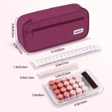 Large Pencil Case,Pencil Pouch With Zipper Compartments,Aesthetic Pencil Case For Adults,Stationery Pouch Pen Case For Office,Suitable For Junior High School Primary School Boys And Girls College Student - 酒紅色 - 查看 4