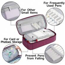 Large Pencil Case,Pencil Pouch With Zipper Compartments,Aesthetic Pencil Case For Adults,Stationery Pouch Pen Case For Office,Suitable For Junior High School Primary School Boys And Girls College Student - 酒紅色 - 查看 3