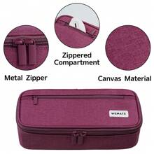 Large Pencil Case,Pencil Pouch With Zipper Compartments,Aesthetic Pencil Case For Adults,Stationery Pouch Pen Case For Office,Suitable For Junior High School Primary School Boys And Girls College Student - 酒紅色 - 查看 2