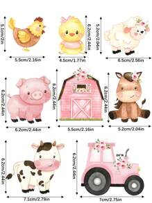 16/24pcs Farm Party Theme Paper Cupcake Toppers, Farm Themed Centerpieces, 4-Inch Farm Animal Cutouts, Farm Animal Decorations, Cupcake Decorations, Tabletop Decorations For Party Favors, Back To School Valentine Day
