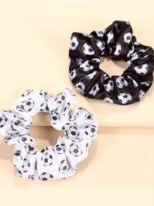 2pcs/Set Minimalist Football Shaped Hair Scrunchies, Versatile Fashion Accessories Suitable For Parties, Football Season For Kids - Multicolor - View 1