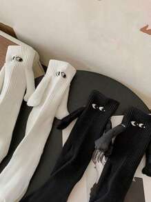 2pairs Magnetic Attraction Couple Socks, Spring & Autumn, White Mid-Calf Socks, Lovely Sticky Non-Slip Foot Socks, Fall