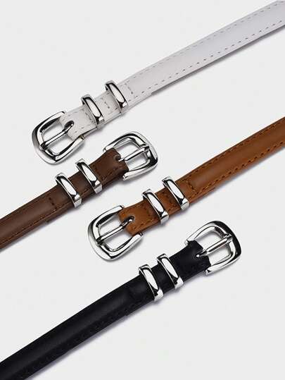 1pc Multicolor Simple & Versatile Silver-Buckle 3pcs/Set Women's Belts For Jeans And Dresses, Skinny & Leather Belts Decoration Summer, School Fall, Autumn, Halloween