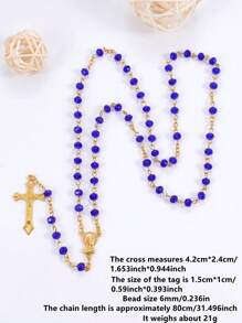 1pc Elegant Crystal & Faux Pearl Bead Necklace With Maria, Jesus Cross, And Alloy Pendant, Personalized Necklace For Religious Christians - Crystal Imitation Pearl Beaded Necklace - View 6