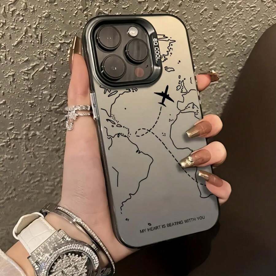 1 件全新创意彩色银色飞机航线图案手机壳，适用于 iPhone 15 Pro Max、11/12/13/14 Plus、XR/7/8 Plus、TPU 保护套 - 黑色 - 查看 1