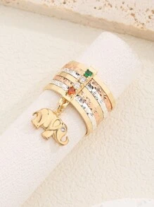1pc Tricolor Elephant Pendant Ring With Seven Loops, Suitable As A Gift For Friends And Besties. Perfect For Women's Daily Wear And Festive Occasions.