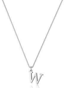 1pc Women's Small Letter A-Z Initial Necklace Stainless Steel Alphabet Necklace Halloween Gift - Silver - View 19