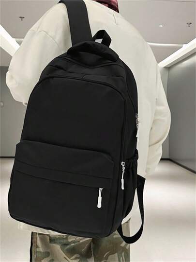 Versatile Solid Color Campus Backpack For Women,Large Capacity Simple Multiple Compartments Travel Backpacks,Functional School Bookbag,Waterproof Fashion Business Casual Computer Bags, Tready Backpack, Bag For School,Bag School, Back To School Laptop Bags & Cases