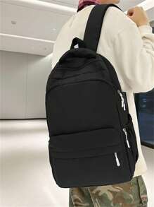 多功能纯色校园背包，大容量简约多隔层旅行背包，实用书包，防水时尚商务休闲笔记本电脑包，Tready背包，书包，返校笔记本电脑包和内胆包 - 黑色 - 查看 2