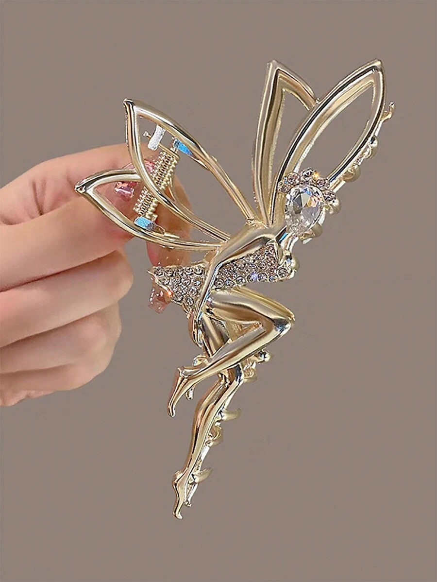 1pc Golden Alloy Fairy Dress-Up Hair Claw Clip For Women, Suitable For Daily Use Party ,Gold Head Piece Hair Clips Hair Jaw Clip Hair Clamps Hair Clutch Hair Clip, School Stuff, College Fall Winter Hair Accessories For Women For Vacation Outfits Woman Summer Beach,Holiday,Travel - Gold - View 1