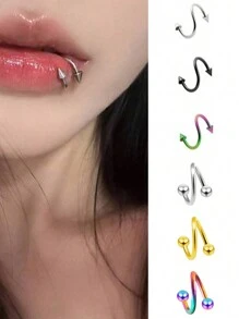 1 件装医用钢 S 螺旋耳环穿孔杠铃螺丝球耳软骨耳轮唇鼻环穿孔女士身体饰品 - 彩色 - 查看 12